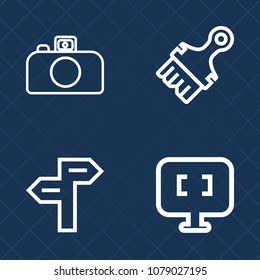 Premium set of outline vector icons. Such as camera, business, road, arrow, solution, internet, monitor, concept, street, digital, laptop, computer, way, flash, photography, photograph, notebook, , pc