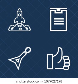 Premium set of outline vector icons. Such as box, container, success, rock, black, rocket, orbit, technology, space, science, guitar, thumb, astronaut, launch, package, ship, jazz, white, exploration