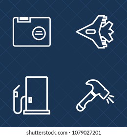 Premium set of outline vector icons. Such as paper, jet, aviation, equipment, service, screwdriver, transportation, aircraft, passenger, document, gas, office, airplane, hammer, folder, template, fly