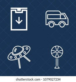 Premium set of outline vector icons. Such as asphalt, move, bus, internet, vehicle, cool, air, direction, light, website, propeller, bright, ufo, transportation, pointer, graphic, object, science, fan