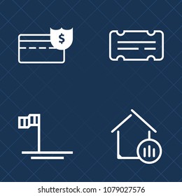 Premium set of outline vector icons. Such as business, sky, concert, sea of cortes, ticket, dollar, mexico, admission, home, building, travel, show, entertainment, paper, theater, estate, coin, money