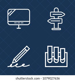 Premium set of outline vector icons. Such as technology, computer, business, write, pencil, white, way, tube, drawing, choice, chemical, paper, sign, desktop, science, analysis, screen, guidance, test