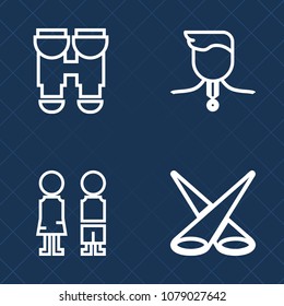 Premium set of outline vector icons. Such as object, scene, optical, illuminated, reflection, girl, achievement, spotlight, backdrop, background, tool, vision, together, equipment, sport, gold, spy