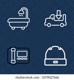 Premium set of outline vector icons. Such as object, home, fashion, apartment, cargo, phone, mirror, cap, delivery, paper, platform, modern, telephone, head, style, sink, bathroom, transport, digital