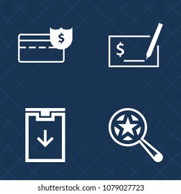 Premium set of outline vector icons. Such as button, document, investment, internet, arrow, dollar, technology, magnifier, wealth, graphic, money, coin, interface, cash, sign, finance, website, office