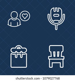 Premium set of outline vector icons. Such as profile, furniture, people, karaoke, home, chair, record, voice, pretty, person, musical, professional, singer, widget, subscribe, one, website, mobile