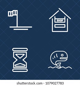 Premium set of outline vector icons. Such as green, ocean, fresh, supermarket, water, view, flow, minute, sand, hourglass, food, landscape, blue, retail, clock, happy, beach, grocery, woman, sky, time