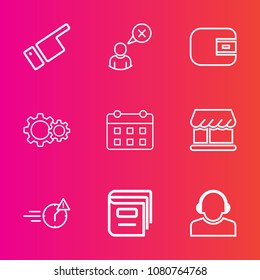 Premium set with outline vector icons. Such as shop, white, office, payment, wallet, hand, time, book, internet, online, night, library, cash, center, finger, late, direction, technology, purse, day