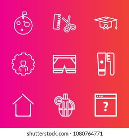 Premium set with outline vector icons. Such as background, college, moon, style, star, graduation, military, template, clean, fashion, white, professional, care, comb, business, grenade, galaxy, web