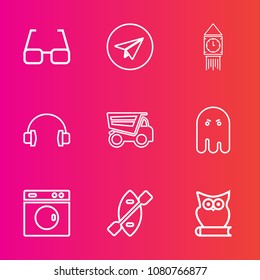 Premium Set With Outline Vector Icons. Such As Fear, Sound, Dump, Optical, Horror, Phone, Paddle, Machine, Vision, Internet, Oar, Boat, Ghost, Clock, Email, Communication, Ben, Web, Stereo, Send, Owl