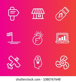 Premium set with outline vector icons. Such as business, mexico, arrow, idea, street, window, computer, fahrenheit, way, thermometer, property, blue, concept, chart, scale, ventilator, baja, ocean