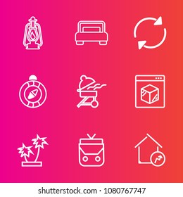 Premium set with outline vector icons. Such as object, lamp, tropical, business, east, south, refresh, lantern, compass, vintage, antique, reload, grill, oil, style, north, meat, delivery, metal, palm