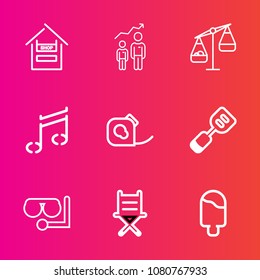 Premium set with outline vector icons. Such as development, sweet, motivation, woman, balance, utensil, cream, growth, shop, chair, electrical, insulating, supermarket, progress, grocery, spatula, ice