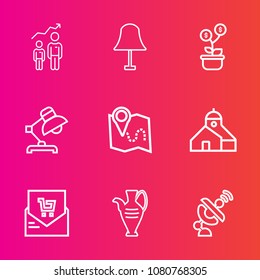 Premium set with outline vector icons. Such as receipt, jug, bill, light, pin, bulb, management, satellite, communication, construction, modern, road, illumination, green, man, table, money, career