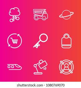 Premium set with outline vector icons. Such as connection, concept, cargo, dumper, travel, table, door, space, sign, train, network, truck, astronomy, transport, lorry, fashion, railway, internet, bag