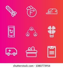 Premium set with outline vector icons. Such as travel, online, hat, rescue, beacon, flame, emergency, delivery, company, medical, explosive, app, fahrenheit, phone, degree, car, hierarchy, explosion