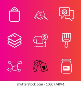 Premium set with outline vector icons. Such as chat, brush, bag, animal, can, paint, wild, ocean, aluminum, data, celebration, nature, people, giving, interior, mobile, key, metal, internet, holiday