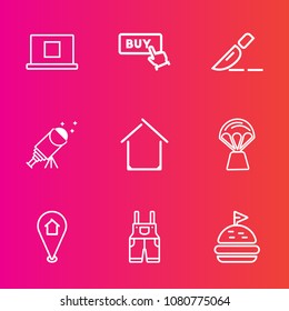 Premium set with outline vector icons. Such as health, purchase, button, doctor, science, telescope, star, web, work, lunch, bread, profile, home, astronomy, hospital, medical, surgery, building, user