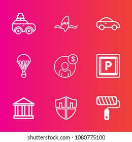 Premium set with outline vector icons. Such as tropical, vehicle, luggage, journey, protection, tourism, greece, money, bag, transportation, cab, brush, summer, europe, surfer, surf, transport, road