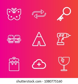 Premium set with outline vector icons. Such as person, internet, insect, professional, add, competition, replacement, sign, fight, sport, adventure, travel, work, change, house, outdoor, hand, key