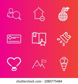 Premium set with outline vector icons. Such as finance, projector, white, computer, internet, ice, cheque, nature, open, web, cream, apartment, search, house, business, power, technology, online, box