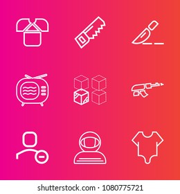 Premium Set With Outline Vector Icons. Such As Technology, Science, Clothing, Machine, Tv, Web, Astronaut, Saw, Shirt, Replacement, Front, Space, Weapon, User, Doctor, Relocation, Fashion, Cosmonaut