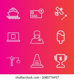 Premium set with outline vector icons. Such as award, currency, finance, ice, blue, ocean, dessert, cream, step, travel, hotel, bellhop, profile, vessel, flight, bank, concept, place, ladder, cash, up