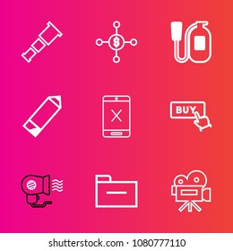 Premium set with outline vector icons. Such as tripod, galaxy, document, science, sign, retro, connection, dollar, star, storage, emergency, white, sky, business, subscription, finance, electric, file