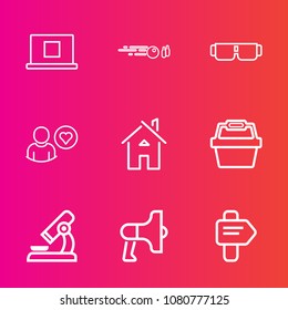 Premium set with outline vector icons. Such as business, internet, glasses, profile, bowl, store, estate, style, laboratory, equipment, biology, ball, user, white, web, research, building, direction