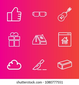 Premium set with outline vector icons. Such as package, estate, home, website, fashion, medical, material, operation, modern, find, glasses, surgery, search, construction, building, house, sunglasses