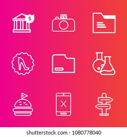Premium set with outline vector icons. Such as empty, document, circle, open, way, business, connection, lens, subscription, paper, investment, fashion, bank, folder, financial, finance, photo, file