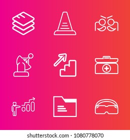 Premium set with outline vector icons. Such as emergency, technology, digital, blank, carnival, communication, success, personal, network, festival, space, growth, party, decoration, data, downstairs