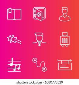 Premium set with outline vector icons. Such as library, map, safety, open, finance, education, business, steel, safe, point, position, click, banking, gold, competition, blank, profile, bank, winner