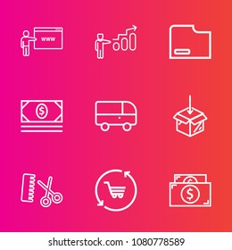 Premium set with outline vector icons. Such as management, web, man, transportation, progress, career, hair, cart, concept, business, website, wealth, file, cash, fashion, salon, professional, sign