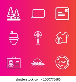 Premium set with outline vector icons. Such as internet, profile, call, green, dollar, ventilator, sunrise, talk, purse, tree, pine, chat, environment, toilet, wc, cooler, wallet, person, cost, female