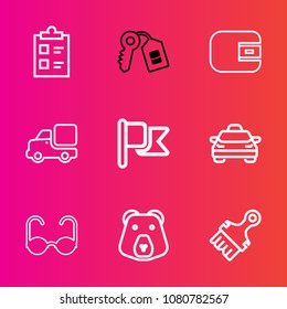 Premium set with outline vector icons. Such as nature, flag, nation, wallet, white, sunglasses, truck, business, check, choice, bear, form, safe, test, mark, america, door, fashion, national, dollar