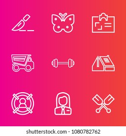 Premium Set With Outline Vector Icons. Such As Roof, Care, People, Job, Fitness, Butterfly, Id, Operation, Treatment, Health, Business, Workout, Hospital, Sport, House, Boat, Surgery, Dumper, Personal