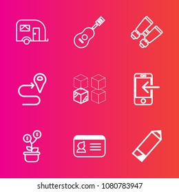 Premium set with outline vector icons. Such as internet, vision, spy, truck, growth, business, transfer, traffic, document, glasses, house, search, mobile, watch, identification, right, pencil, van