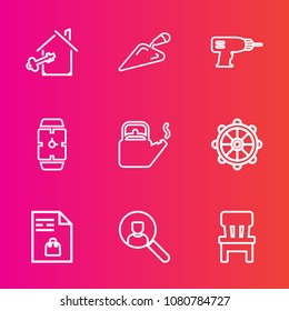 Premium set with outline vector icons. Such as interior, comfortable, equipment, internet, online, kettle, supermarket, watch, apartment, shopping, list, steam, notebook, house, estate, home, web, hot