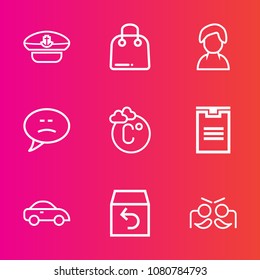 Premium set with outline vector icons. Such as hat, package, temperature, fashion, party, sale, buy, sea, anchor, return, navy, box, bag, carnival, retail, paper, shipping, thermometer, speech, store
