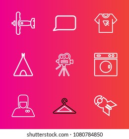 Premium set with outline vector icons. Such as fly, talk, adventure, clothing, movie, air, hanger, plane, falling, retro, camp, bubble, aviation, aircraft, transport, bellhop, speech, fashion, clothes