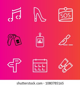 Premium set with outline vector icons. Such as search, note, leather, way, doctor, shoe, elegant, timetable, security, medical, calendar, sign, operation, house, fashion, surgery, label, button, style