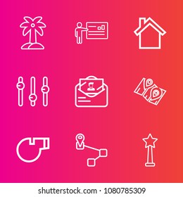 Premium set with outline vector icons. Such as female, natural, smartphone, sport, business, conference, equality, summer, coconut, success, sign, mail, navigation, plant, businessman, presentation