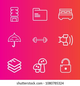 Premium Set With Outline Vector Icons. Such As Exercise, Drink, Interior, Edible, Business, Internet, Cool, Refrigerator, White, Open, Empty, Cell, Sport, Cold, Bed, Mushroom, Home, Workout, Food, Gym