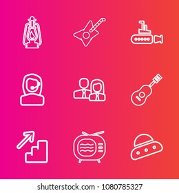 Premium set with outline vector icons. Such as worker, technology, tv, lantern, video, water, vintage, glass, metal, ship, underwater, antique, old, ocean, business, spaceship, oil, kerosene, up, call