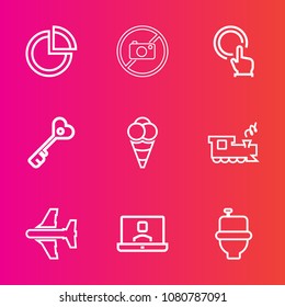 Premium Set With Outline Vector Icons. Such As Bathroom, Communication, Key, House, Pie, Graph, Travel, Technology, Internet, Graphic, Video, Click, Ball, Restroom, Photo, Dessert, Train, Railway, No