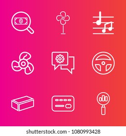 Premium set with outline vector icons. Such as web, equipment, cooling, card, search, concept, ventilation, cool, technology, tool, credit, heat, internet, laboratory, medicine, clef, note, propeller