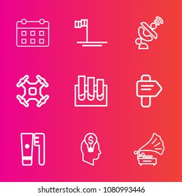 Premium set with outline vector icons. Such as vintage, hygiene, retro, medicine, calendar, laboratory, care, arrow, global, day, concept, research, gramophone, medical, space, sea, timetable, idea