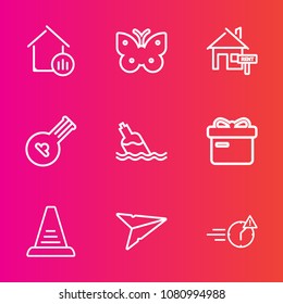Premium set with outline vector icons. Such as night, folk, late, insect, nature, bottle, business, concept, ribbon, building, graph, estate, investment, mortgage, man, house, music, clean, instrument