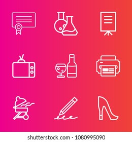 Premium set with outline vector icons. Such as drink, elegant, cooking, business, style, success, television, people, hand, tv, barbecue, screen, technology, tool, lab, medicine, meat, red, equipment